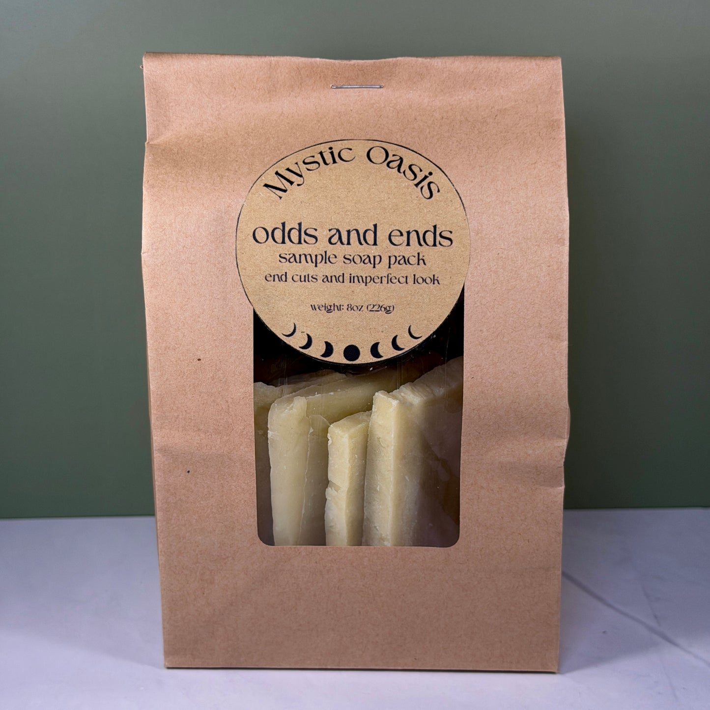 Bag of small soap slices labeled “odds and ends”