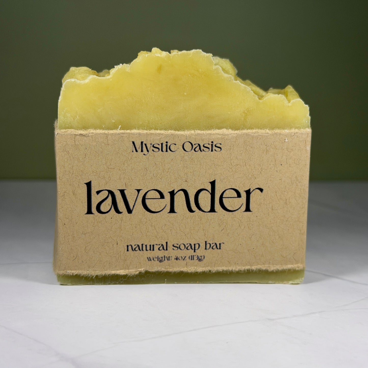Mystic Oasis lavender natural soap bar on a neutral background