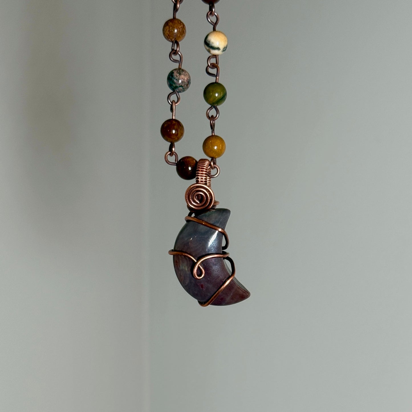 Ocean Jasper Moon on Beaded Necklace
