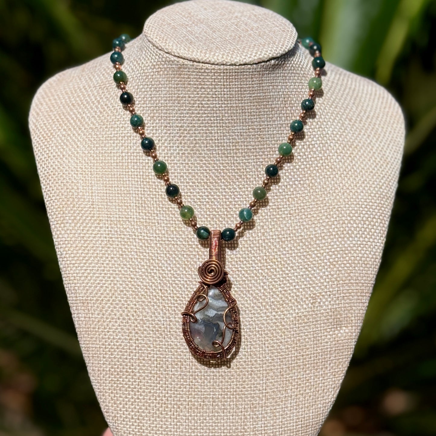 Moss Agate on Beaded Necklace