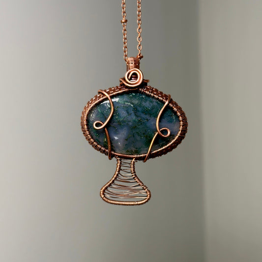 Moss agate Mushroom Necklace