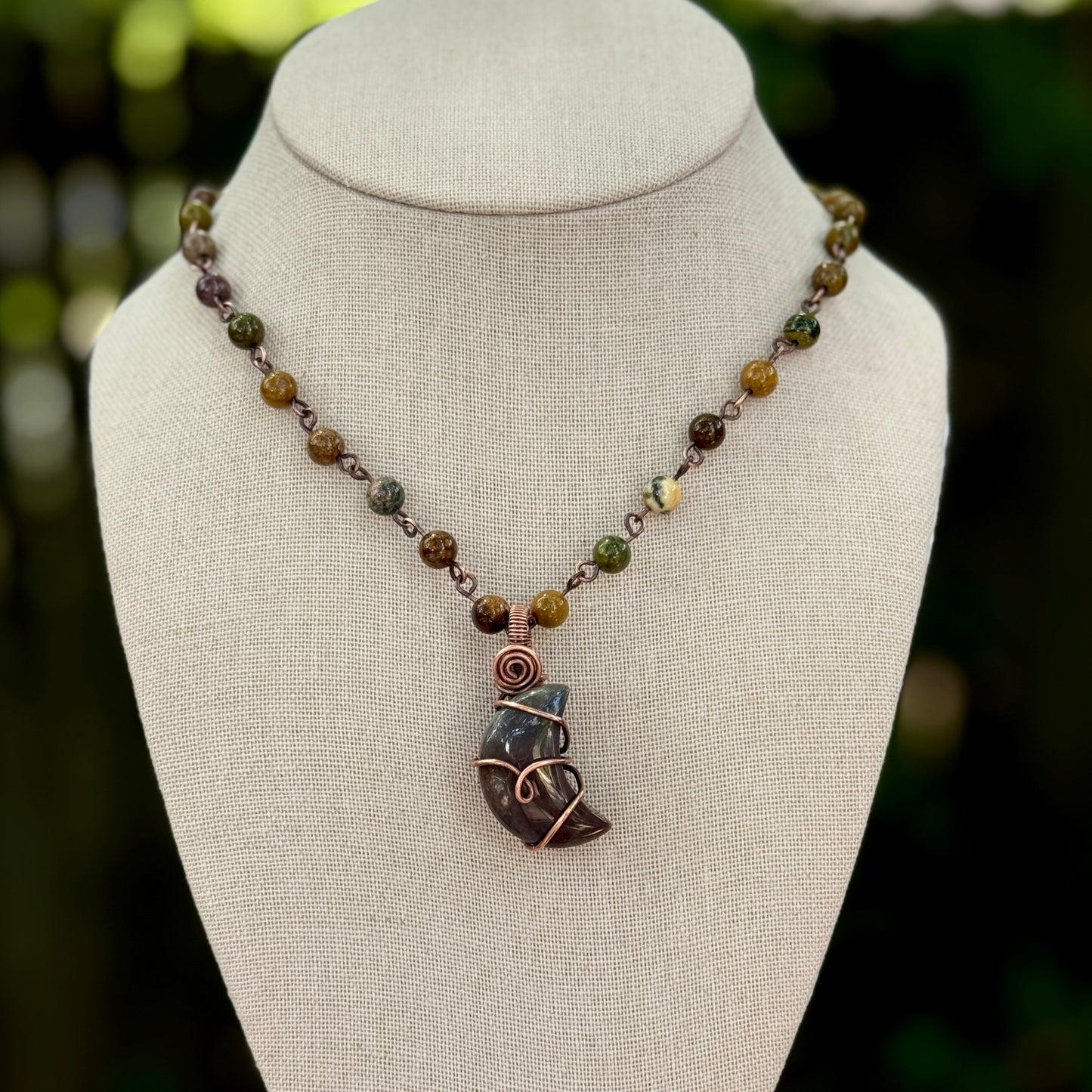 Ocean Jasper Moon on Beaded Necklace
