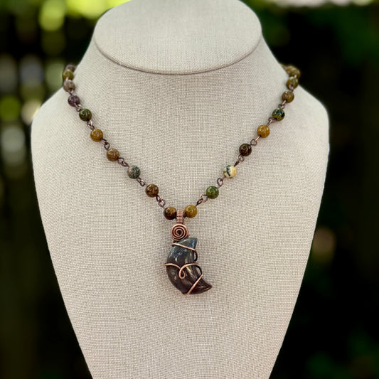 Ocean Jasper Moon on Beaded Necklace
