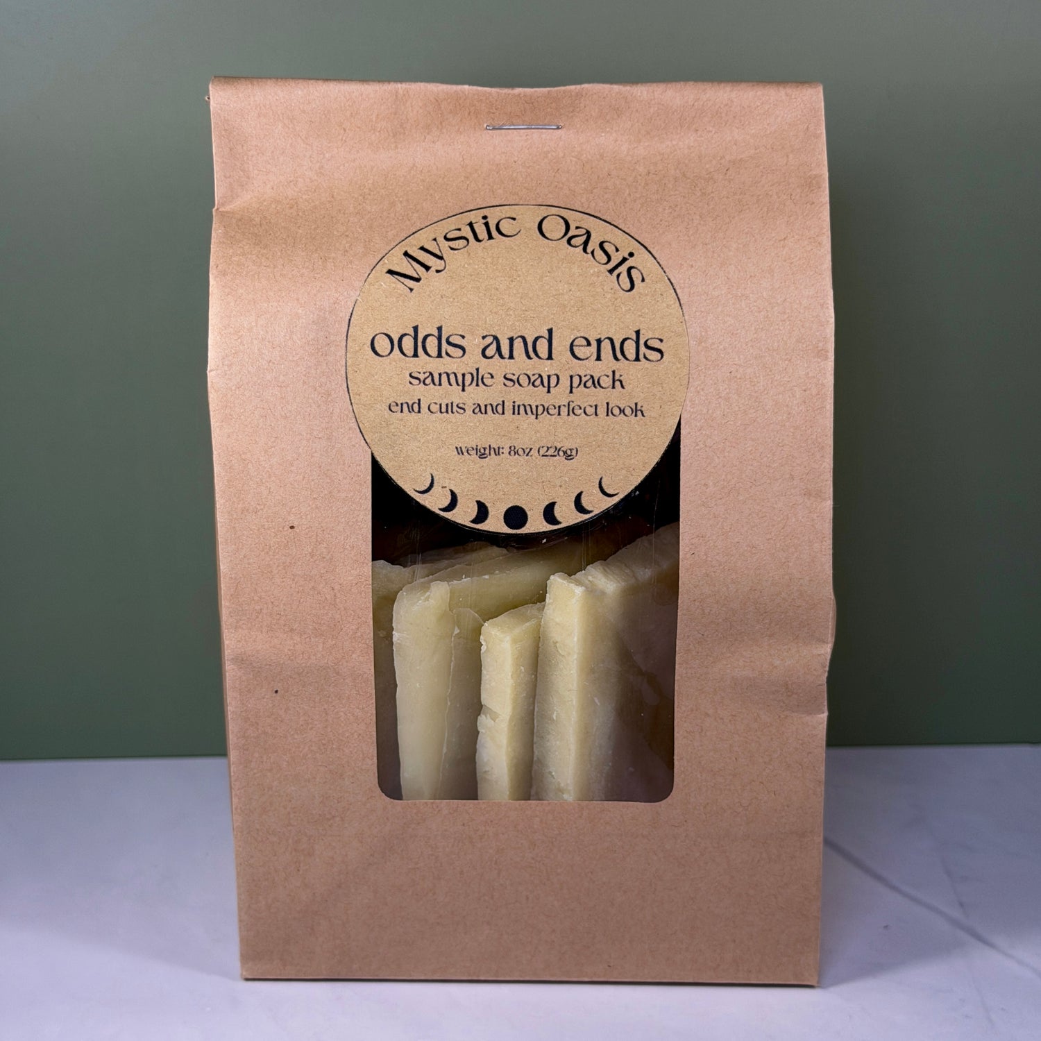 Bag of small soap slices labeled “odds and ends” 