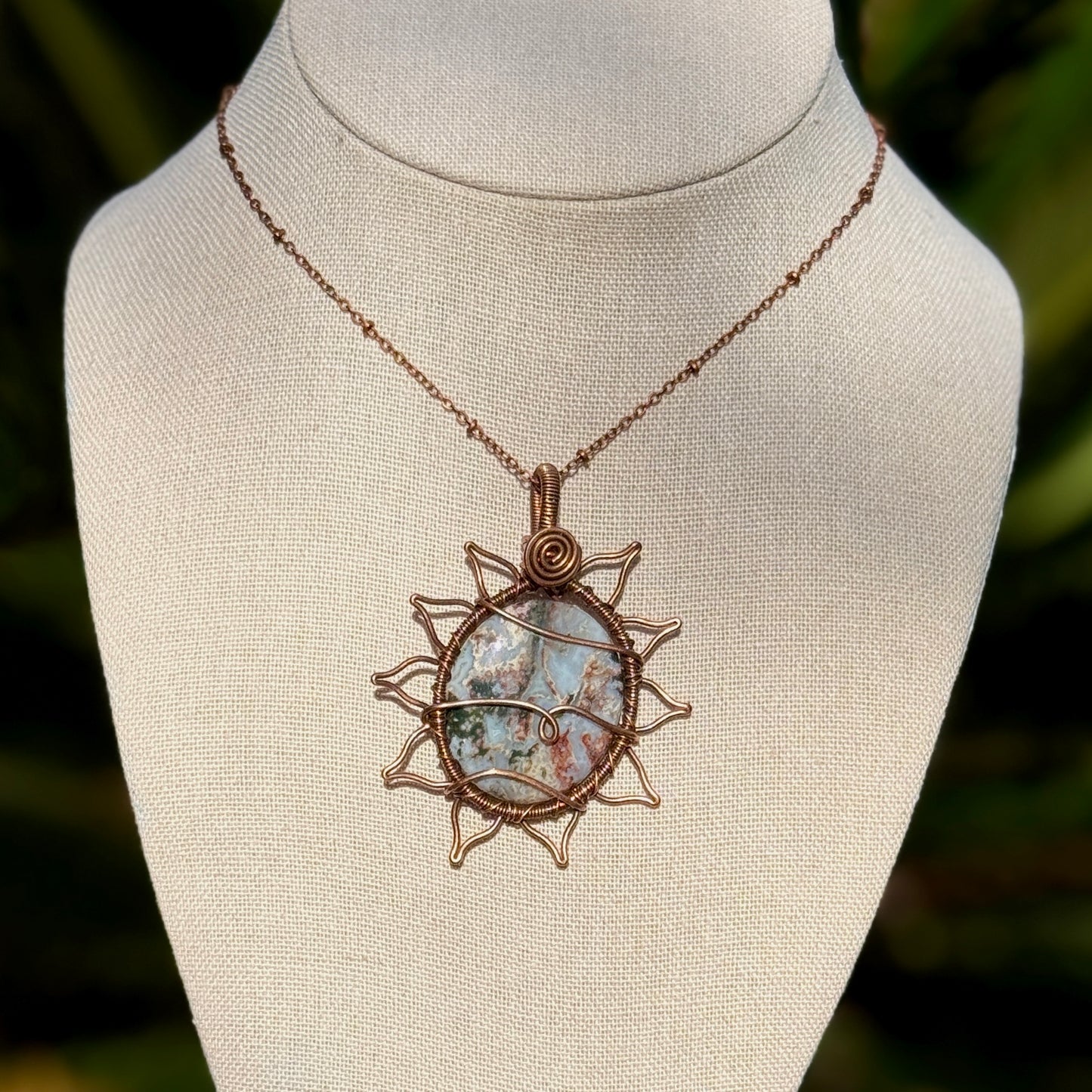 Moss Agate Flower Necklace