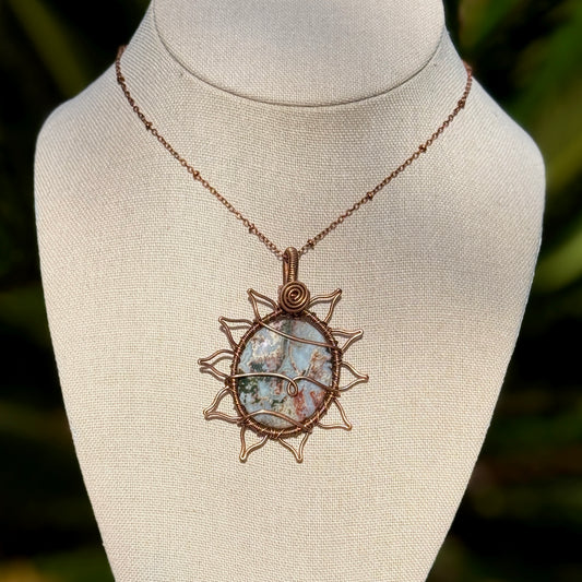Moss Agate Flower Necklace