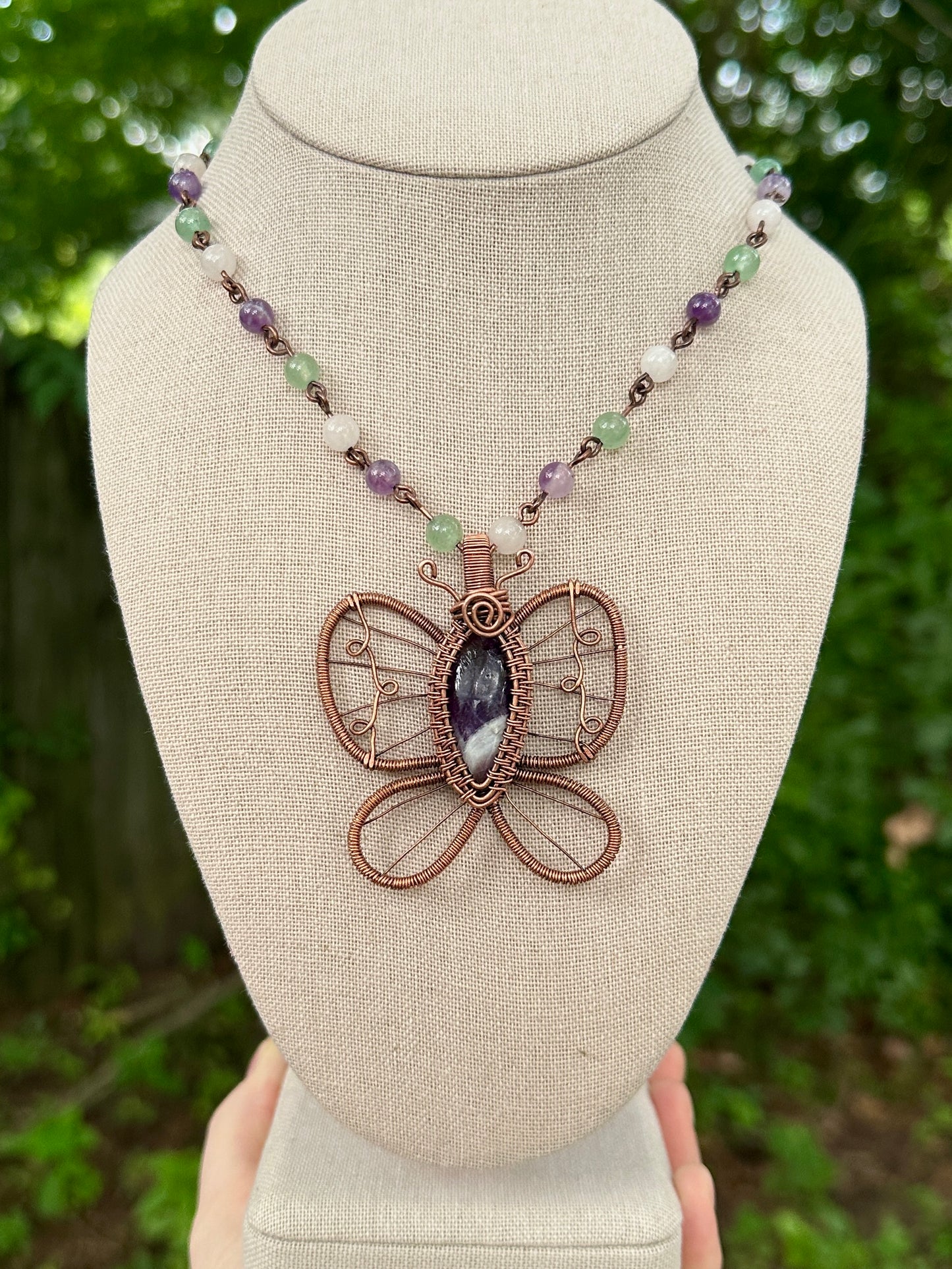 Amethyst Butterfly on Beaded Necklace
