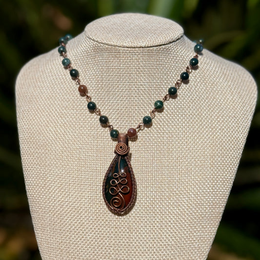 Bloodstone Unalome on Beaded Necklace